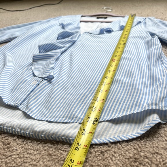 RENUAR Woman Long Sleeves Button Down Striped Shirt With Ruffles Cotton‎ Size L - Picture 5 of 8